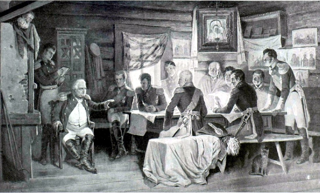 Кившенко (1851-1895). Военный совет в Филях в 1812 году. (Городская галерея П. и С. Третьяковых в Москве).